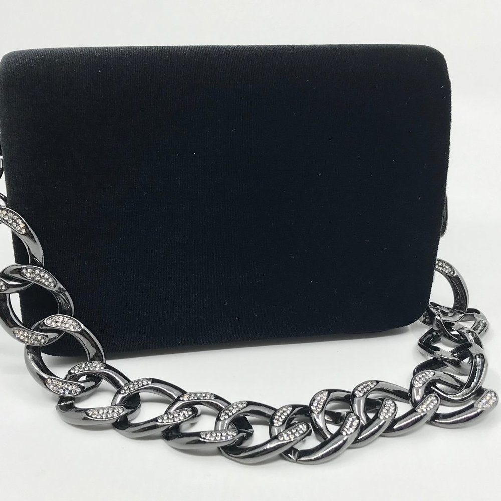 L'WREN SCOTT Black Velvet Clutch Bag Banana Repubic Chain Strap NWT